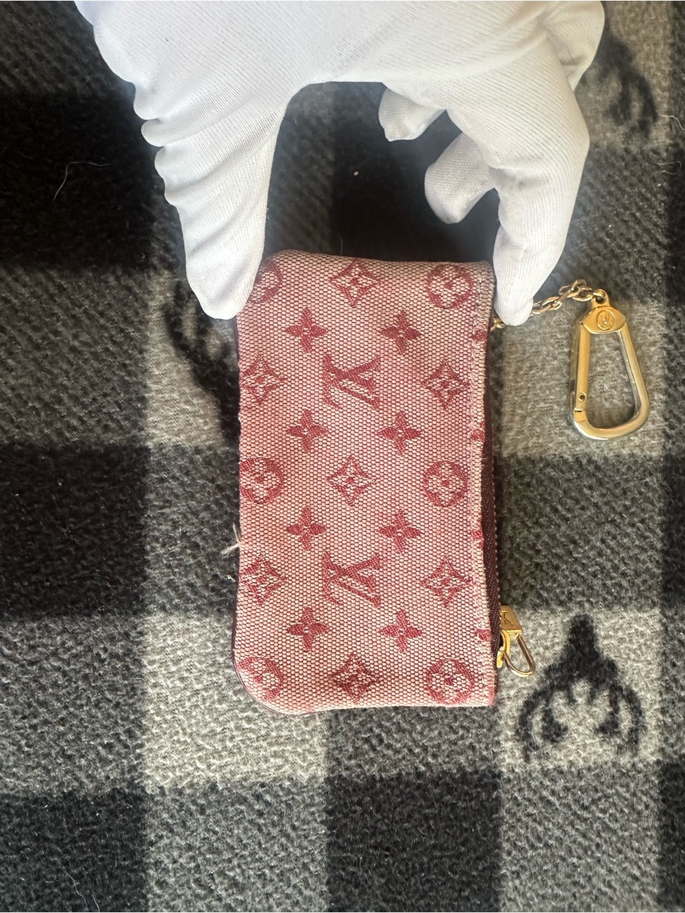 Authentic Louis Vuitton Gold-Tone Monogram Key Clip with Pink Canvas Accent